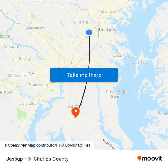 Jessup to Charles County map