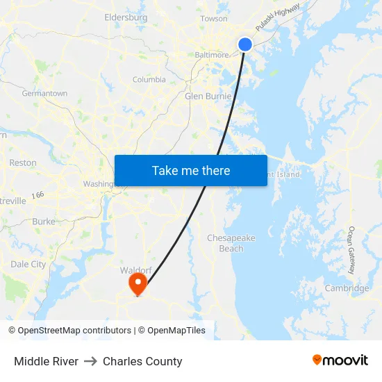 Middle River to Charles County map