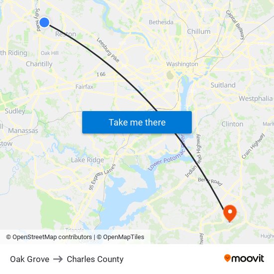 Oak Grove to Charles County map