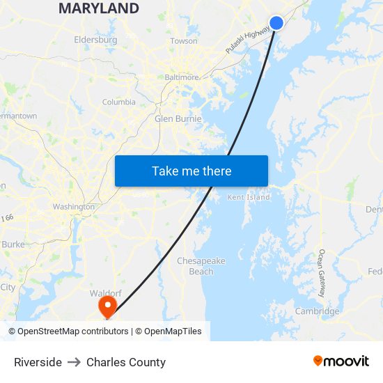 Riverside to Charles County map