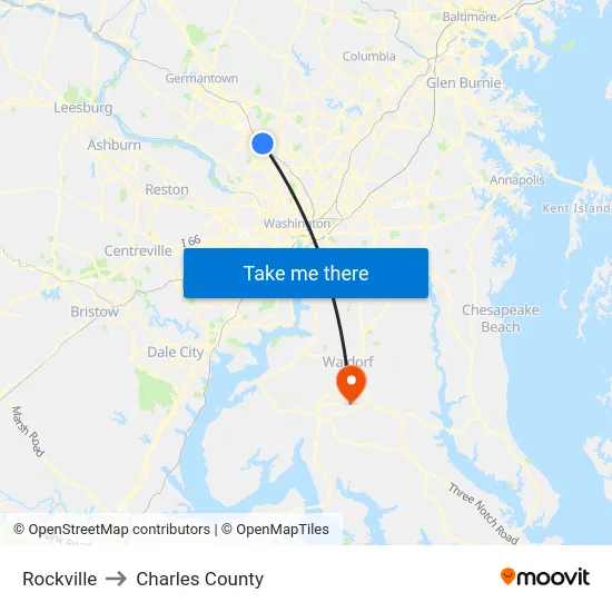 Rockville to Charles County map