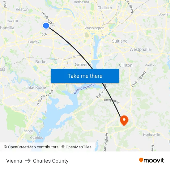 Vienna to Charles County map