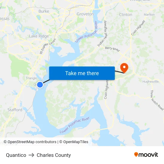 Quantico to Charles County map