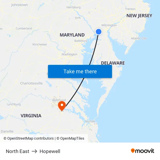 North East to Hopewell map