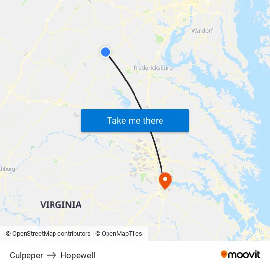 Culpeper to Hopewell map