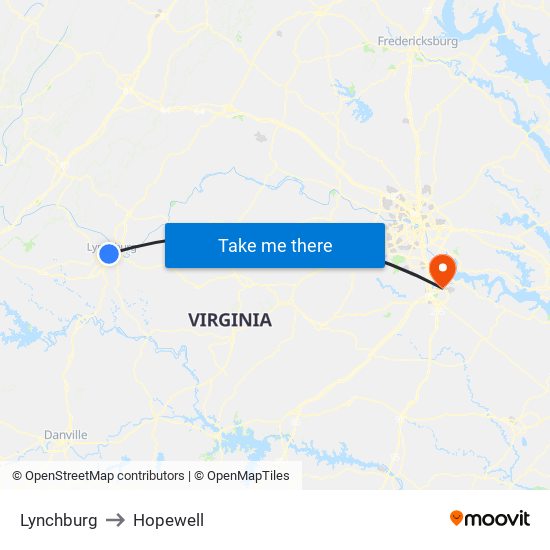 Lynchburg to Hopewell map