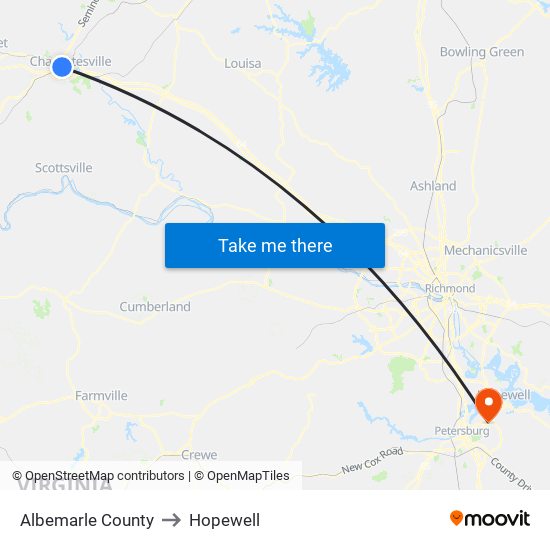 Albemarle County to Hopewell map