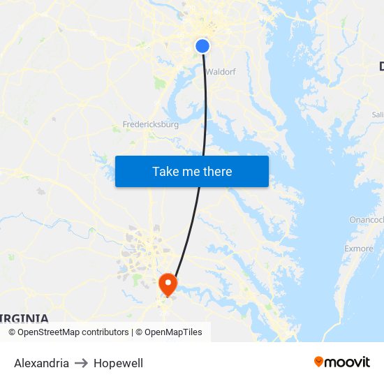 Alexandria to Hopewell map