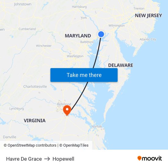 Havre De Grace to Hopewell map