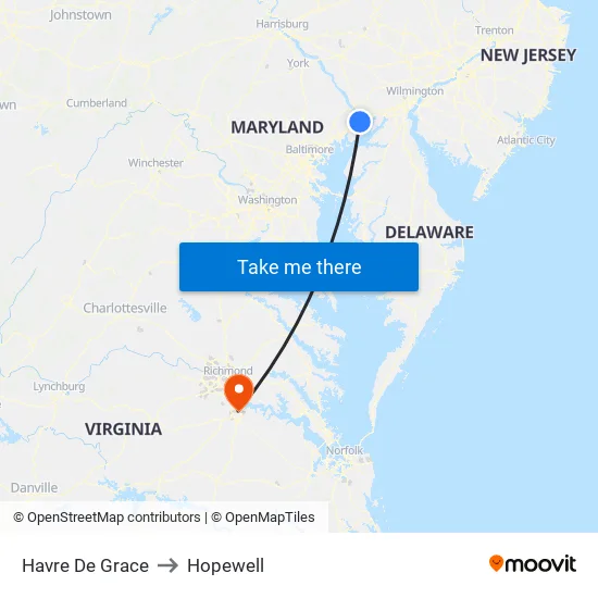Havre De Grace to Hopewell map