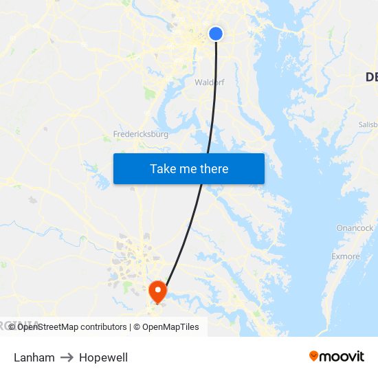 Lanham to Hopewell map