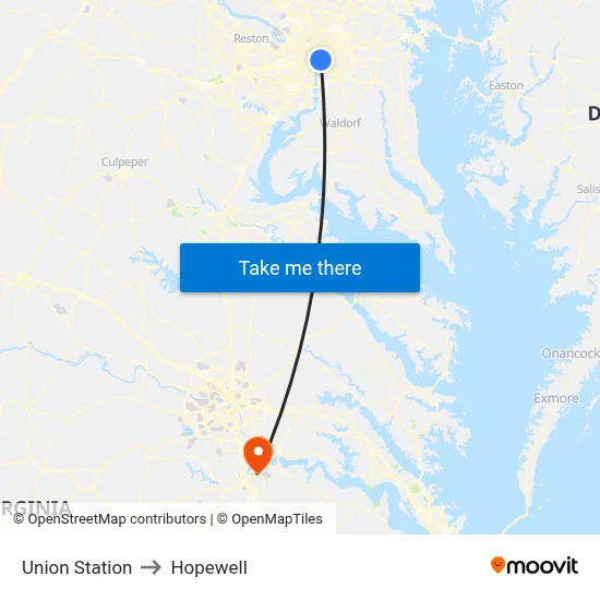 Union Station to Hopewell map