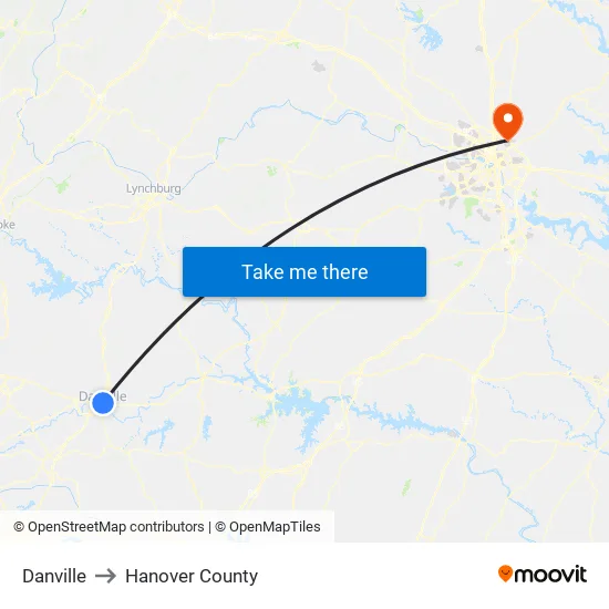 Danville to Hanover County map