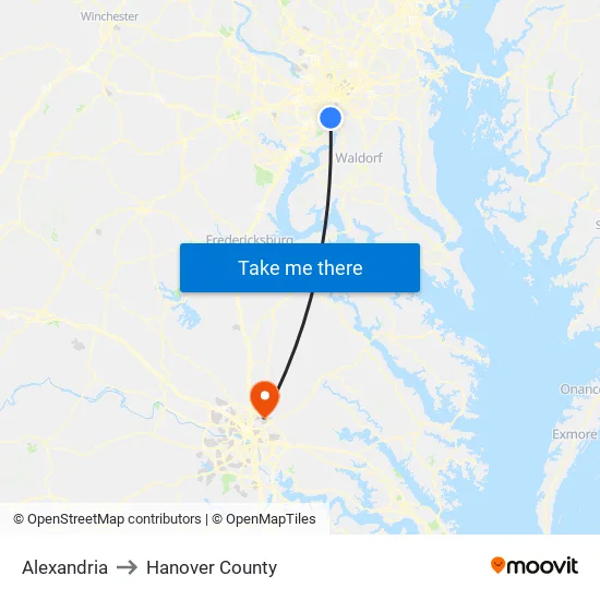Alexandria to Hanover County map