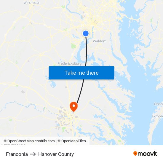 Franconia to Hanover County map