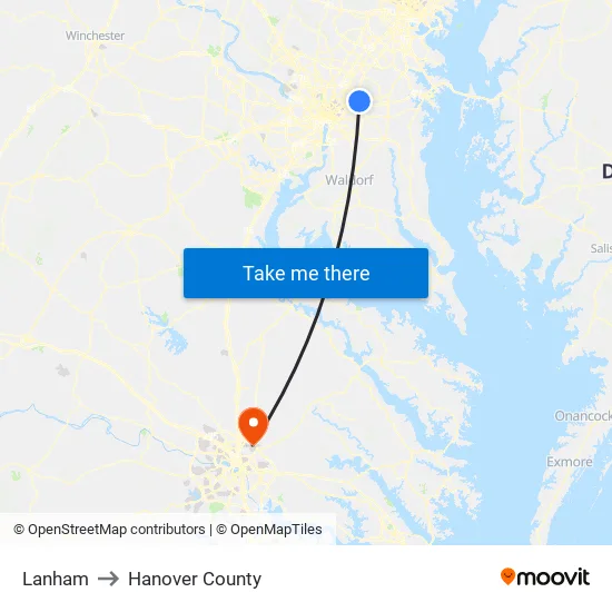 Lanham to Hanover County map