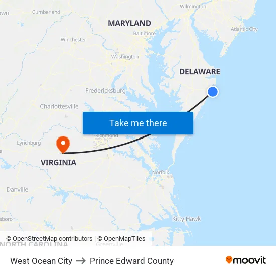 West Ocean City to Prince Edward County map