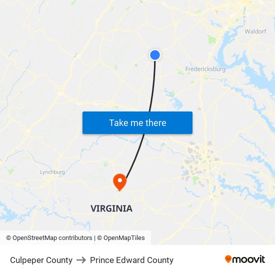 Culpeper County to Prince Edward County map