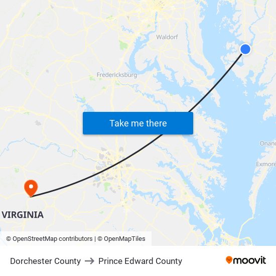 Dorchester County to Prince Edward County map