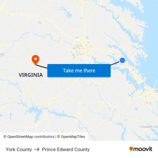 York County to Prince Edward County map