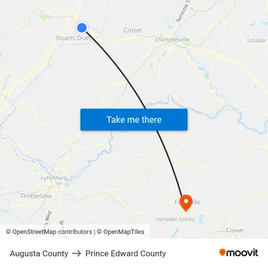 Augusta County to Prince Edward County map