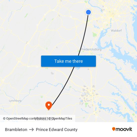 Brambleton to Prince Edward County map