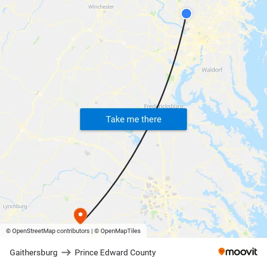 Gaithersburg to Prince Edward County map