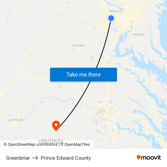 Greenbriar to Prince Edward County map