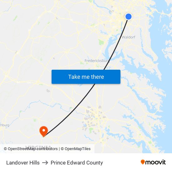 Landover Hills to Prince Edward County map