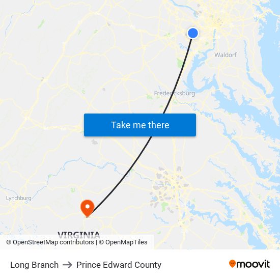 Long Branch to Prince Edward County map