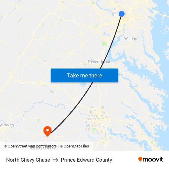 North Chevy Chase to Prince Edward County map