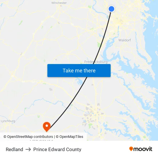 Redland to Prince Edward County map