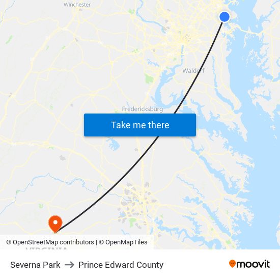 Severna Park to Prince Edward County map