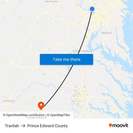 Travilah to Prince Edward County map