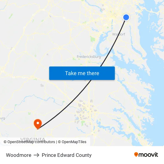 Woodmore to Prince Edward County map
