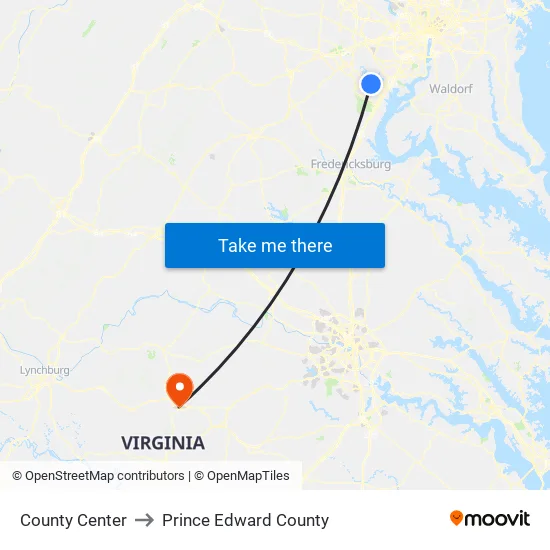 County Center to Prince Edward County map