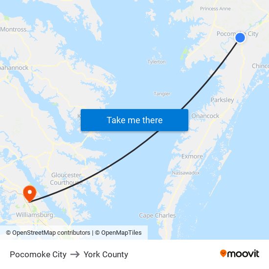 Pocomoke City to York County map