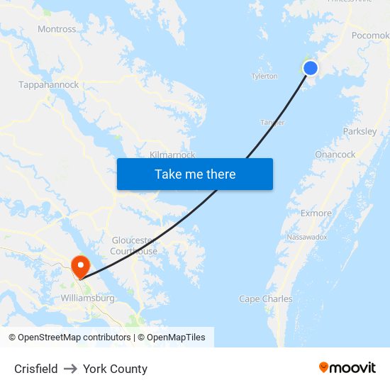 Crisfield to York County map