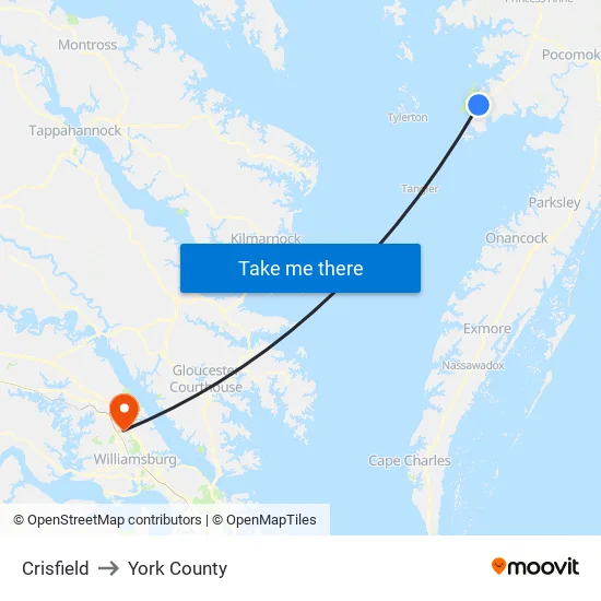 Crisfield to York County map