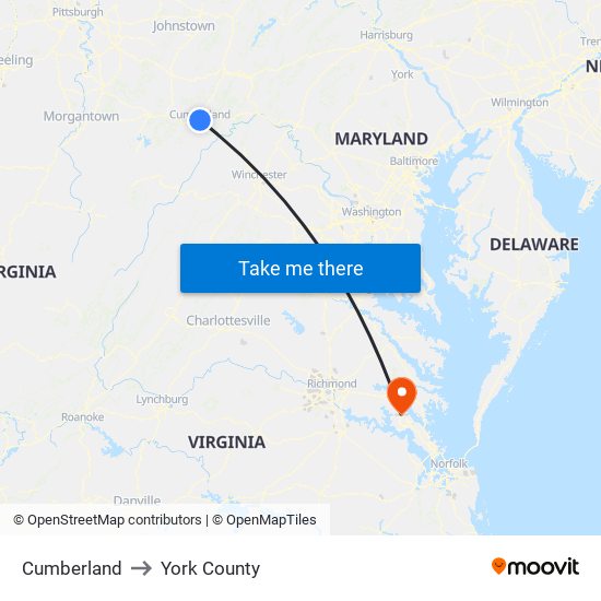 Cumberland to York County map