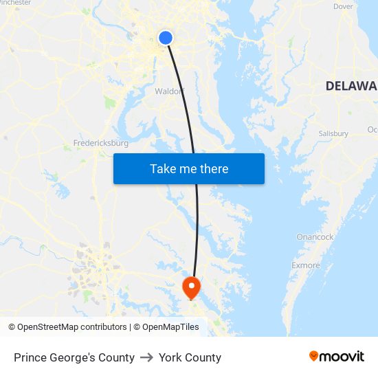 Prince George's County to York County map