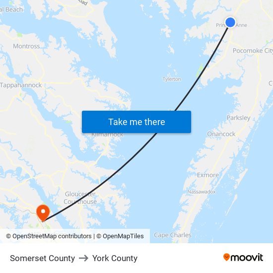 Somerset County to York County map