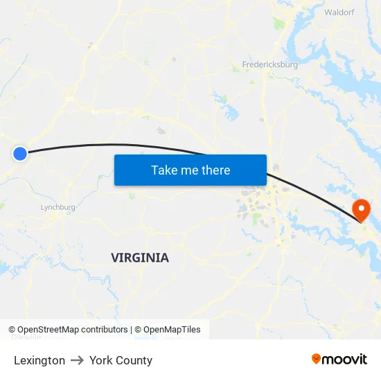 Lexington to York County map