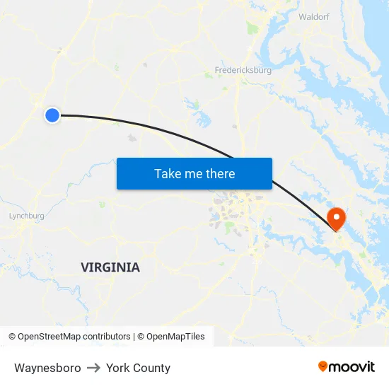 Waynesboro to York County map