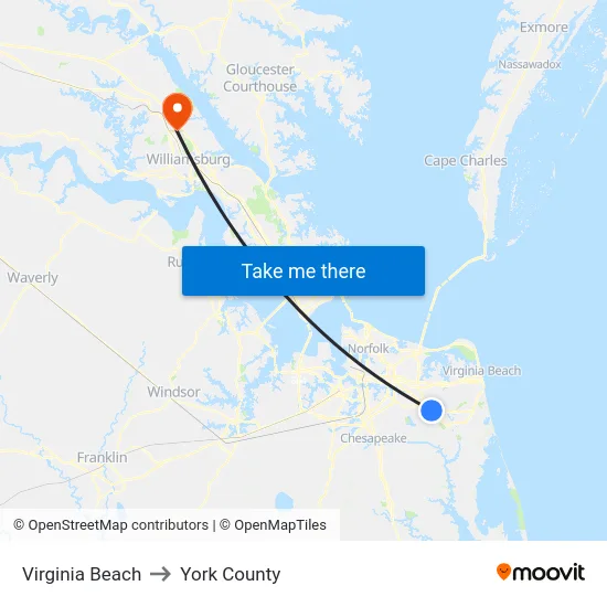 Virginia Beach to York County map