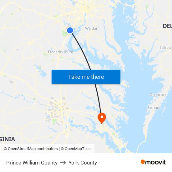 Prince William County to York County map