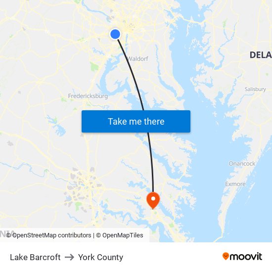 Lake Barcroft to York County map