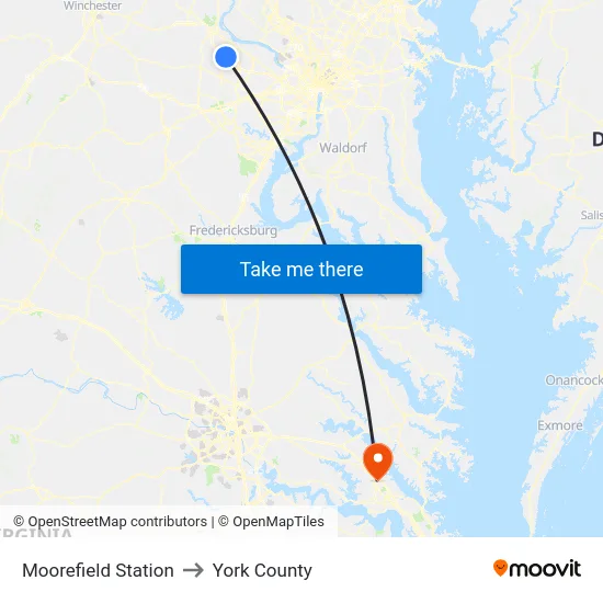 Moorefield Station to York County map