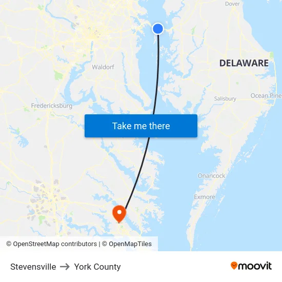 Stevensville to York County map