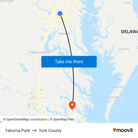 Takoma Park to York County map